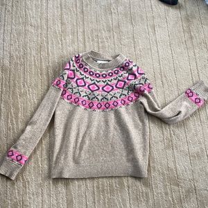 LOFT Tan and Pink Nordic Fair Isle Sweater